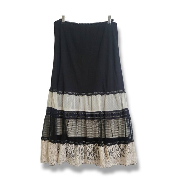 🌿Heart Soul Large Women's Boho Chic Black & Cream Midi Skirt - Picture 7 of 12